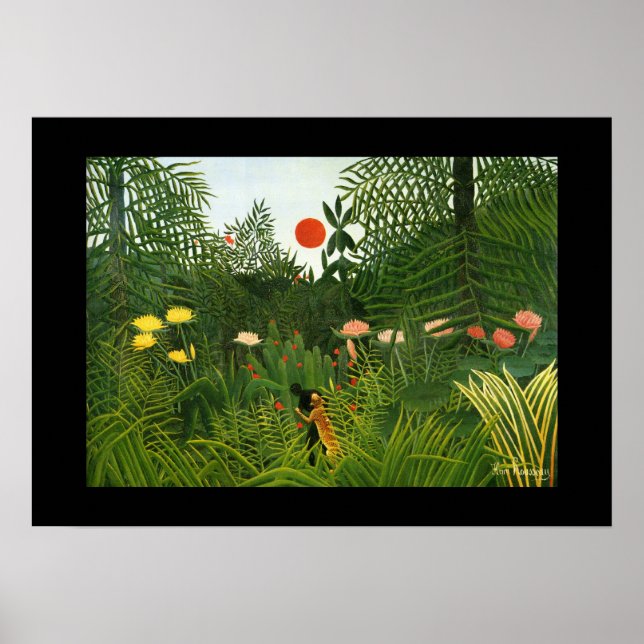 Poster Vintage Art man attaque par un jaguar (Frente)