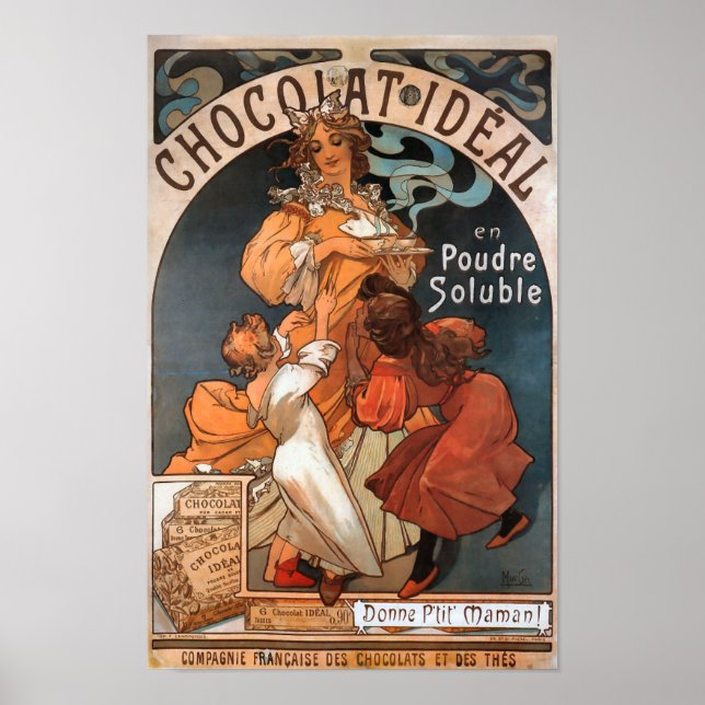Poster Vintage Art Nouveau Advert Chocolat Ideal Mucha (Frente)