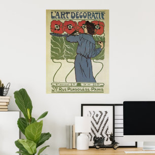 Póster Vintage Art Nouveau, Artista Pintando Flores De Pa