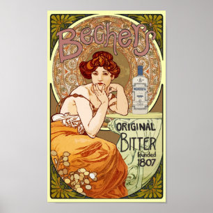 Póster Vintage Art Nouveau Bechers Original Bitter 1807
