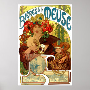 Poster Vintage Art Nouveau Beer Ad por Alphonse Mucha