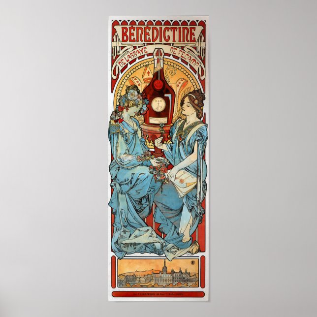 Poster Vintage Art Nouveau Benedictine 1898 Mucha (Frente)