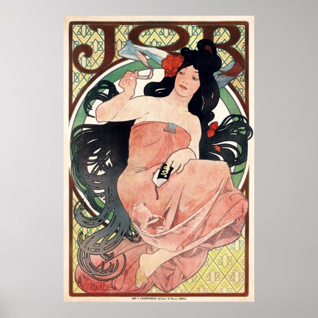 Poster Vintage Art Nouveau Cigarette Ad de Mucha (Frente)