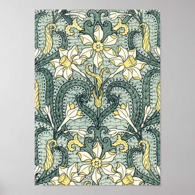 Póster Vintage Art Nouveau Daffodil Narciso Flores (Frente)