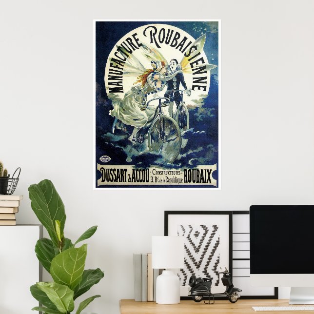 Póster Vintage Art Nouveau Fairies, Bicicleta Pierrot Moo (Escritório em casa)