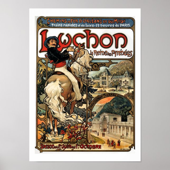 Poster Vintage Art Nouveau Francês Luchon 1895 Mucha (Frente)