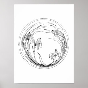 Poster Vintage Art Nouveau Irises - Iris Modelo