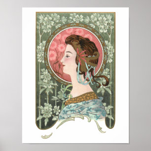 Poster Vintage Art Nouveau Lady   Personalizado