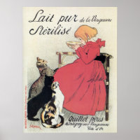 Vintage Art nouveau Leite francês, gatos, menina