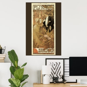 Poster Vintage Art Nouveau Love Romance, Flirt de Mucha