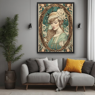 Poster Vintage Art Nouveau Mulher e Arte Elegante