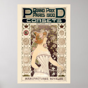 Poster Vintage Art Nouveau Paris Corsets Ad