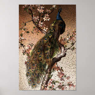 Poster Vintage Art Nouveau Peacock em Flor Tree