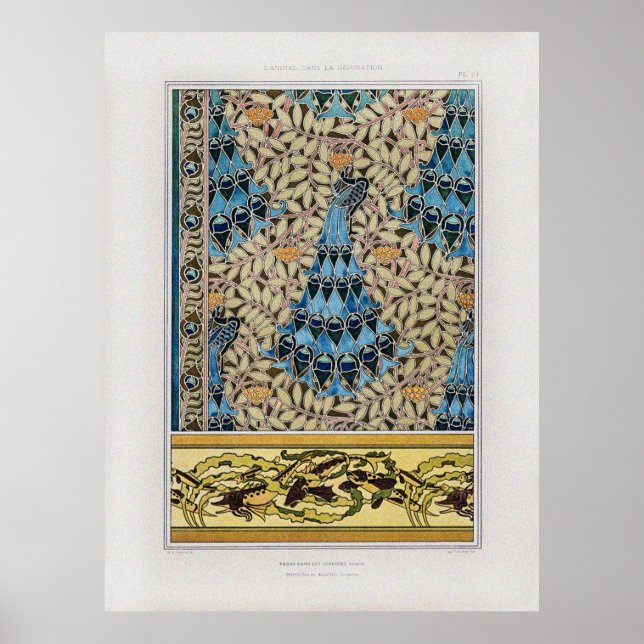 Poster Vintage Art Nouveau Peacocks Fish & Seaweed (Frente)