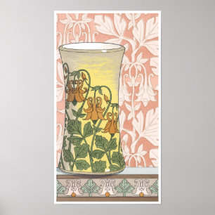 Poster Vintage Art Nouveau, Vase com Flores Columbinas