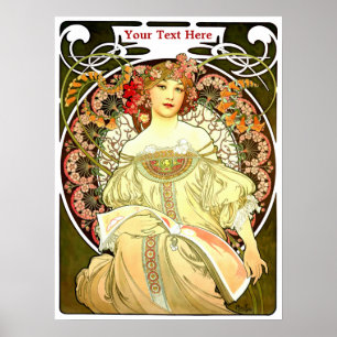 Poster Vintage Art Nouveau Woman & Book por Alphonse Much