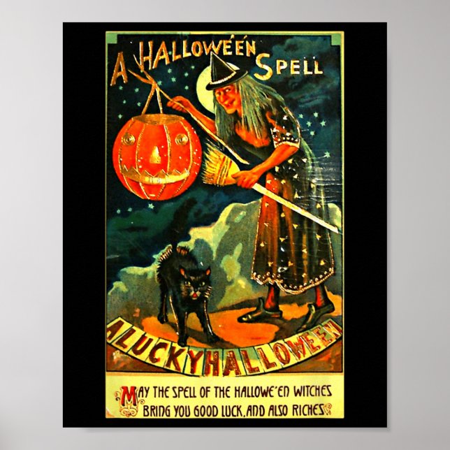 Poster Vintage Art Retro Halloween Witch (Frente)