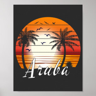 Poster Vintage Aruba Palm Trees Summer Beach