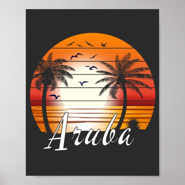 Poster Vintage Aruba Palm Trees Summer Beach (Frente)
