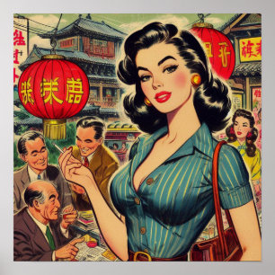 Poster Vintage Asian Girl Illustration