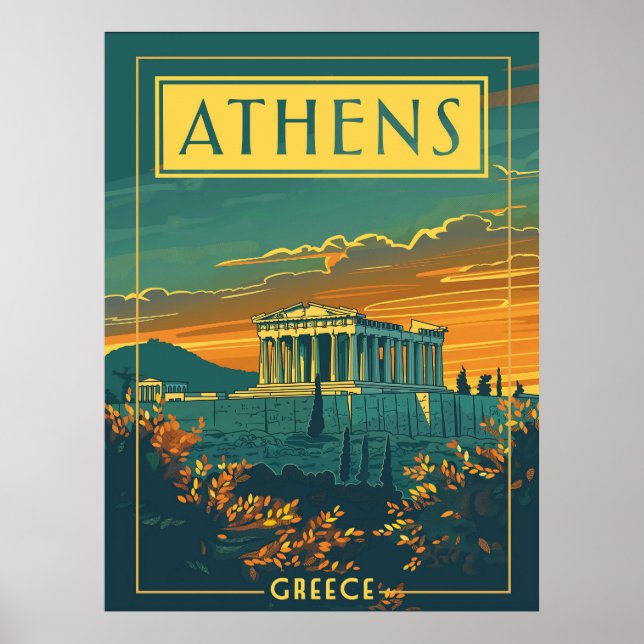 Poster Vintage Athens, Grécia | Parténon (Frente)