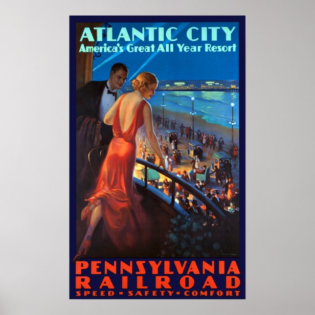 Poster Vintage Atlantic City Railroad Viagem (Frente)
