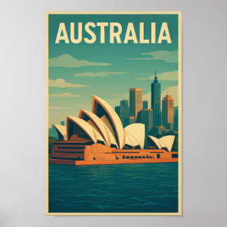 Poster Vintage Austrália Casa de Ópera de Sydney