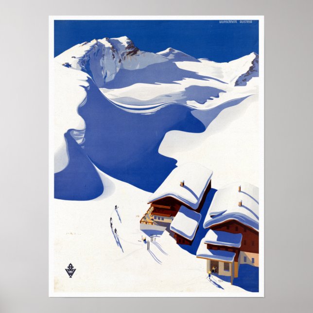 Poster Vintage Austria Skiing Viagem (Frente)