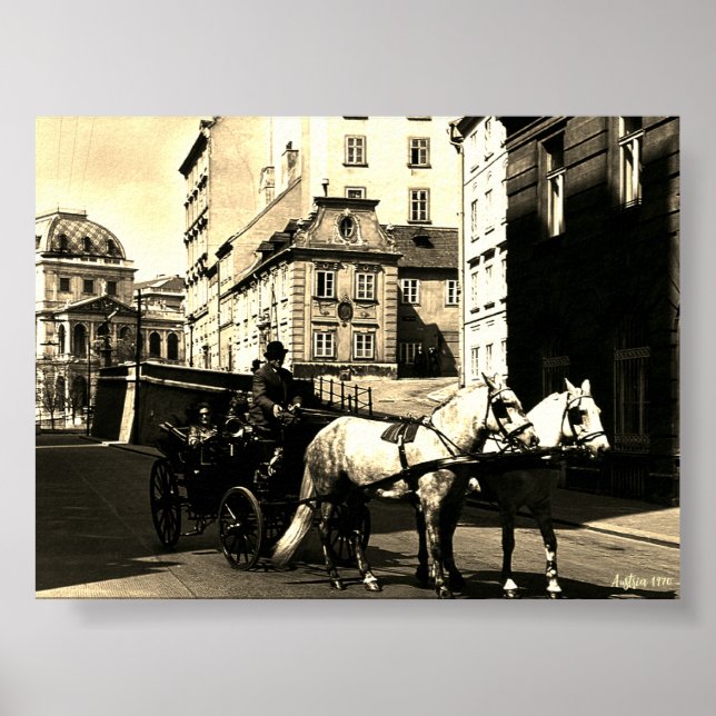 Poster Vintage Áustria Viena Dreimaderlhaus Fiaker (Frente)