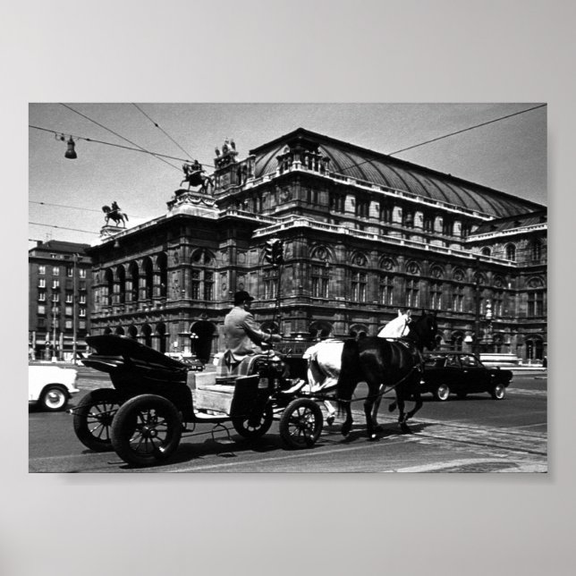 Poster Vintage Áustria Viena Fiaker Staatsoper (Frente)