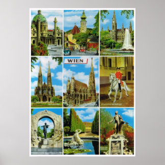 Póster Vintage Austria, Wien, Viena, saída e sobre