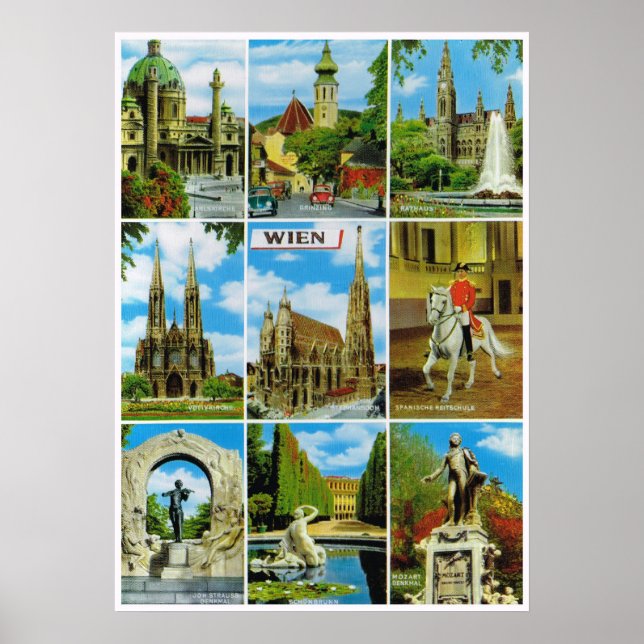 Póster Vintage Austria, Wien, Viena, saída e sobre (Frente)