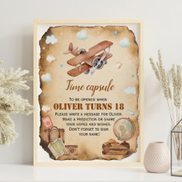 Poster Vintage Avião Aniversário Sinal da cápsula