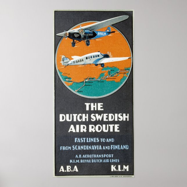 Poster Vintage Aviation Advertisement Dutch Swedish Air (Frente)