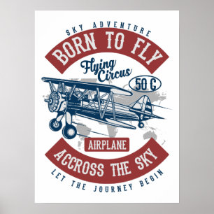 Poster Vintage Aviation Airplane Color