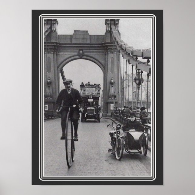 Poster Vintage B&W Penny Farthing / Ponte Hammersmith (Frente)