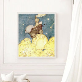 Poster Vintage Baby Adventure com Lua e Estrelas