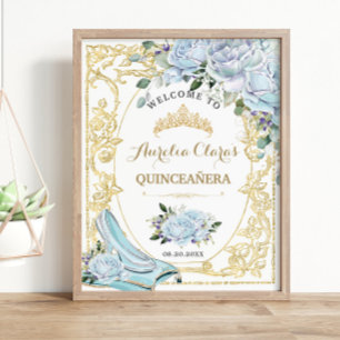 Poster Vintage Baby Blue Rosas Cinderela Quinceanera