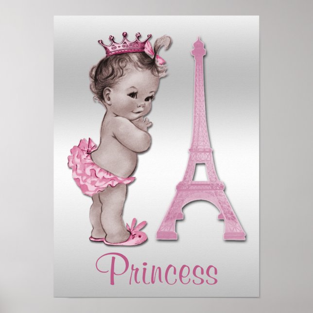 Póster Vintage Baby Princess e Eiffel Tower (Frente)