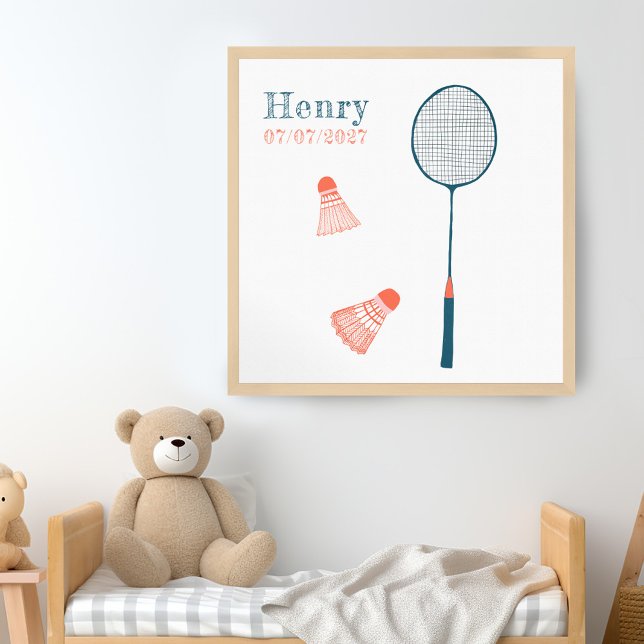Poster Vintage Badminton CUSTOM BABY NAME BIRTHDArt (Vintage Badminton CUSTOM BABY NAME BIRTHDATE Art Nursery baby Room Poster Personalized Preppy)