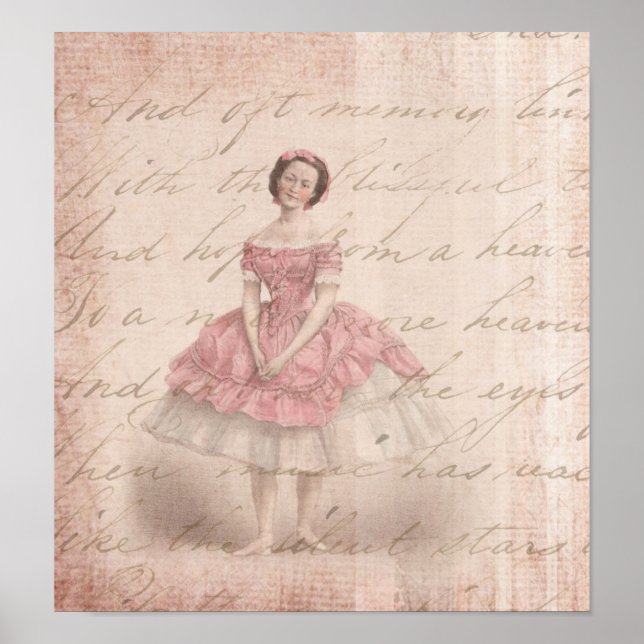 Póster Vintage Ballerina Girl in a Pink Tutu (Frente)