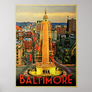 Póster Vintage Baltimore no crepúsculo
