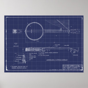Poster Vintage Banjo Blueprint