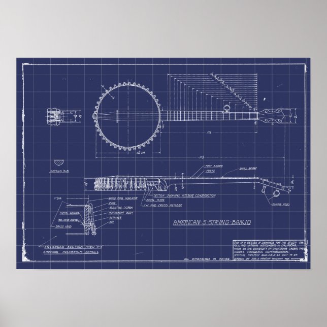 Poster Vintage Banjo Blueprint (Frente)