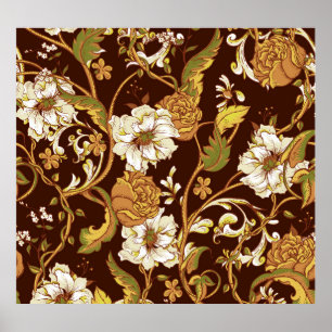 Poster Vintage barroco floral: magnólias, padrão rosa.