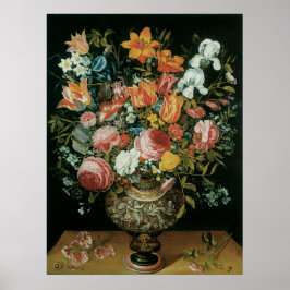 Poster Vintage Barroco Flores de Vida Estática em Vaso