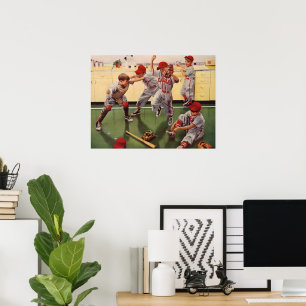 Póster Vintage Baseball Sports Team, Boys Roughhouse
