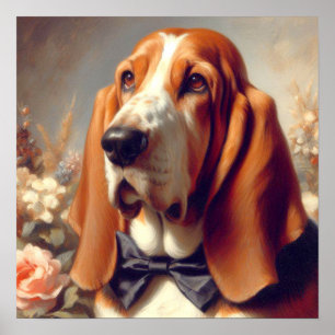 Poster Vintage Basset Hound Painting