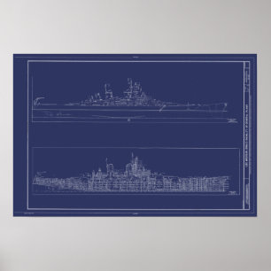 Poster Vintage Battleship USS Missouri Blueprint