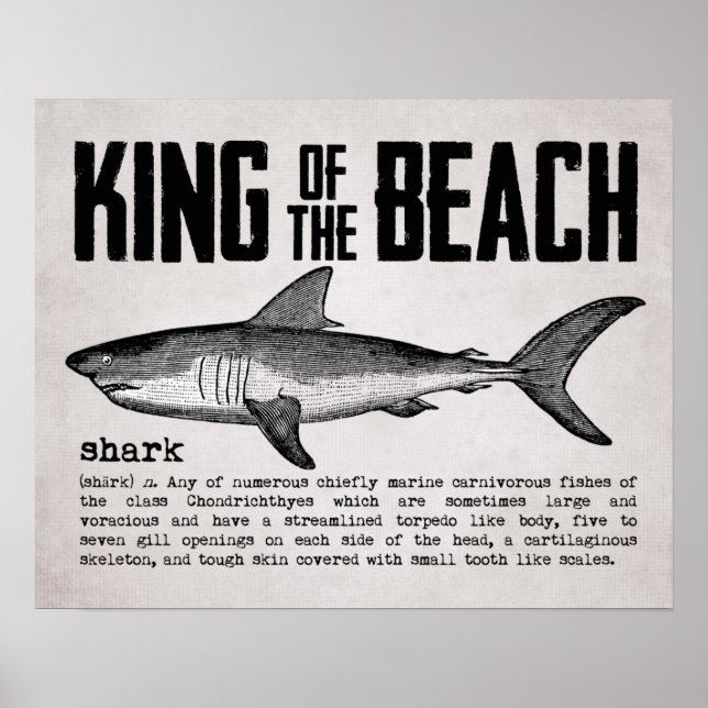 Póster Vintage Beach King Shark Definition (Frente)